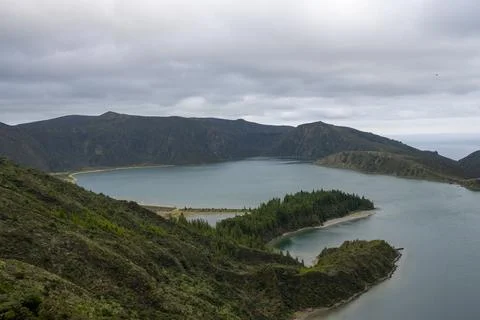 Landscape view over the Lagoa do Fogo on a cloudy day. São Miguel, Azores Stock Photos