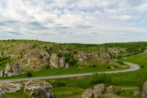 Landscape view over old rock formations in Europe in Dobrogea Gorges, Romania Foto stock