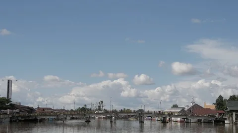 Landscape view of Pasar Lama bridge with clear blue sky Stock Footage 106688537