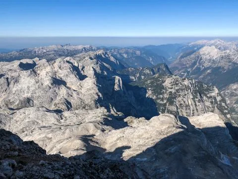 Landscape view from path leading to highest Slovenian mountain Triglav at 2864m. Stock Photos