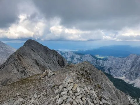 Landscape view from path leading to highest Slovenian mountain Triglav at 2864m. Stock Photos