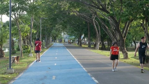 Landscape view of people exercise running jogging on the running track in S.. Stock Footage 254047914