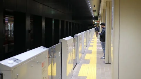 Landscape view at platform train station with passenger waiting for arrivin.. Video stock 313038914