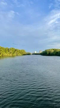 A landscape with a view of the river and the sunset Stock Photos