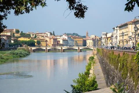 Landscape view of the river Arno Stock Photos