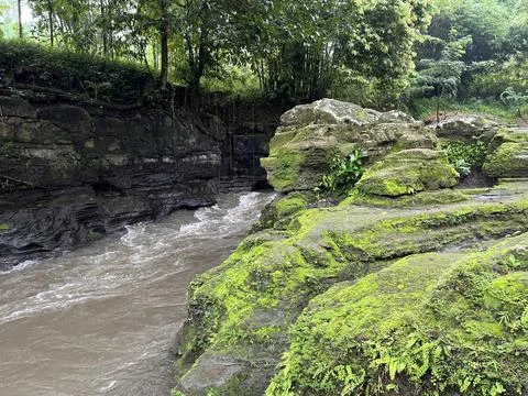 Landscape view of river with high stream Stock Photos