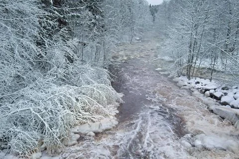 Landscape view of river in winter. Stock Photos
