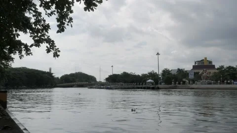 Landscape view, riverside panorama of downtown area in Banjarmasin Video stock 136430404