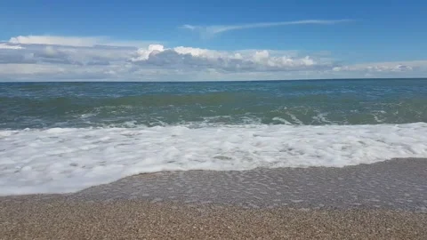 Landscape - view of the sea, beach and blue sky with beautiful white clouds Stock Footage 156701205