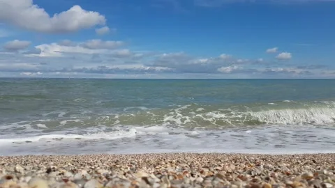 Landscape - view of the sea, beach and blue sky with beautiful white clouds Stock Footage 156701227