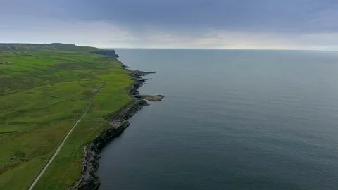 Landscape view of the sea fronting the Cliffs of Moher Stock Footage 70142165