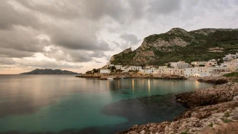 Landscape view of sea stack of Levanzo, Egadi Islands, Sicily, Italy Stock Photos