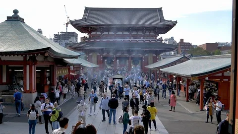 A landscape view of the Senso-ji temple in Tokyo Japan Stock Footage 129280939