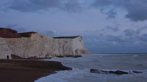 Landscape view of seven sisters cliffs and dancing waves on the sea. Stock Footage 100765099