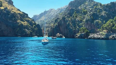 Landscape view from ship boat white magical fantastic nature sea slow motion Stock Footage 346297635