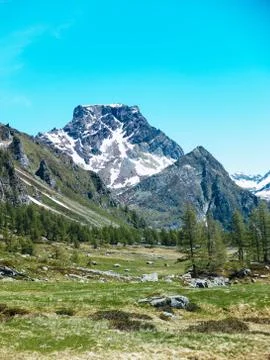 Landscape view in the spectacular angles of the Devero Alp in a sunny day, Al Stock Photos