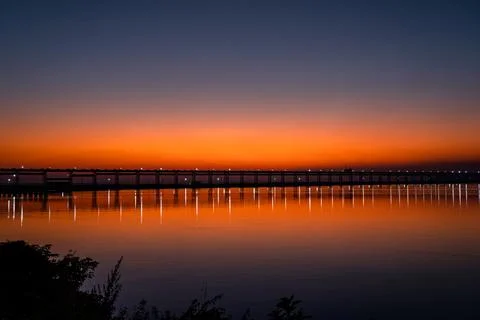 Landscape view of sunset over the Koshi river in Inaruwa, Nepal Stock Photos
