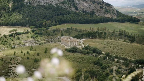 Landscape view of the Temple of Segesta from mountain in Sicily Stock Footage 114531266