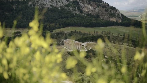 Landscape view of the Temple of Segesta from mountain in Sicily Stock Footage 114534690