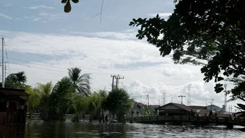 Landscape view of tidal water river at urban neighbourhood Stock Footage 132588557