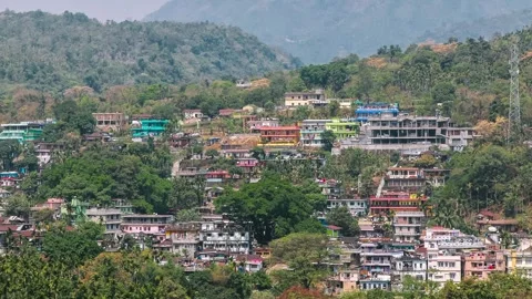 Landscape view of a town situated in a hill . Tamabil village India . Stock Footage 250369331