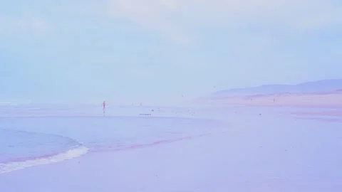 Landscape view of the waves in an empty beach in the coast of Galicia, Spain Stock Footage 209889558