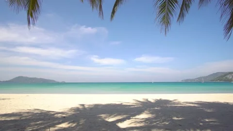 Landscape view white beach sand sea blue sky background cloud clear coconut tree Stock Footage 149530456