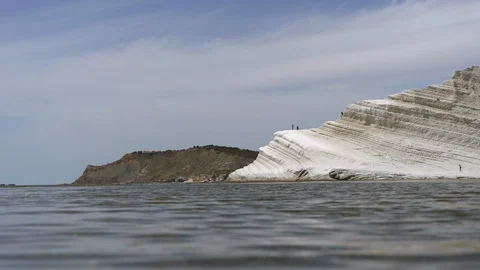 Landscape view of white cliff Scala dei Turchi in Sicily Stock Footage 114536331