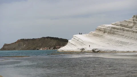 Landscape view of white cliff Scala dei Turchi in Sicily Stock Footage 114536631