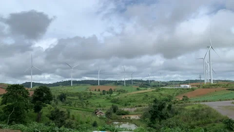 Landscape view Wind turbines at sunset Video stock 139926804