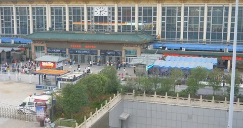 Landscape view of Xian train station from Famous Chinese ancient architecture Stock Footage 119008465