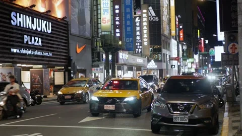 Landscape view at Ximending walking night street with many stores shops on .. Stock Footage 322114556