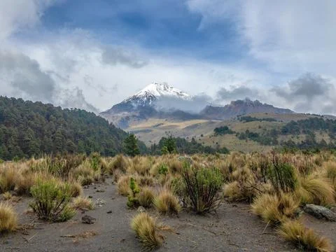 Landscape of volcano Orizaba with clouds Stock Photos