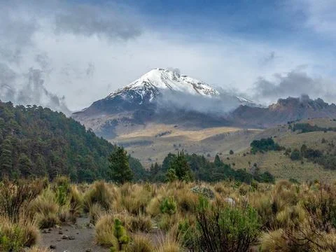 Landscape of volcano Orizaba with clouds Stock Photos