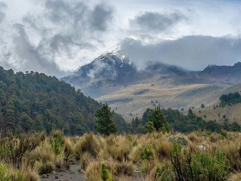 Landscape of volcano Orizaba with clouds Stock Photos