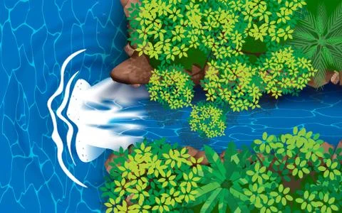 Landscape of waterfall in the forest Stock Illustration