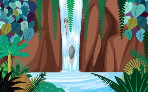 Landscape of waterfall in the jungle Stock Illustration
