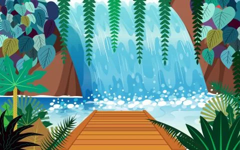 Landscape of waterfall in the jungle Stock Illustration