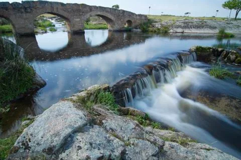 Landscape with waterfall Stock Photos