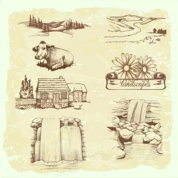 Landscape, waterfalls Stock Illustration