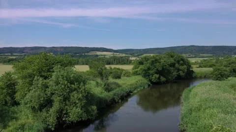 The landscape of the Werra Valley between Hesse and Thuringia at Herleshausen Stock Footage 156352496