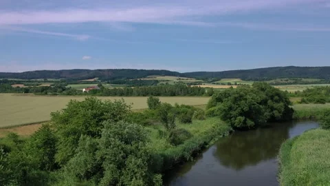 The landscape of the Werra Valley between Hesse and Thuringia at Herleshausen Stock Footage 156353037