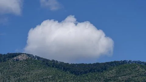 Landscape with a white cloud on the background of a mountain Stock Photos