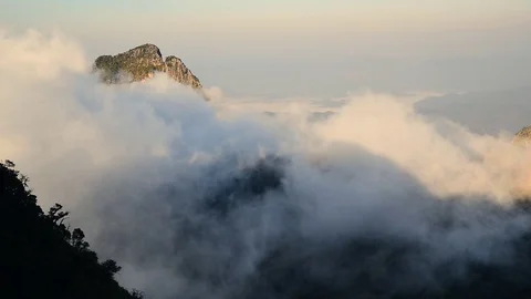 Landscape of white clouds over mountain on top Doi Luang Chiang Dao , Thailand. Stock Footage 76635774