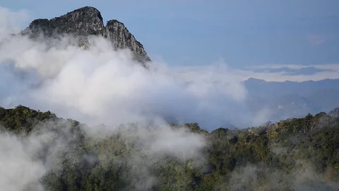 Landscape of white clouds over mountain on top Doi Luang Chiang Dao, Thailand Stock Footage 76637954