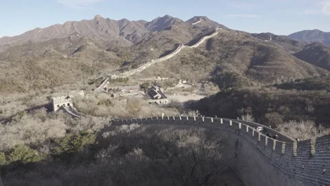 Landscape wide angle view of The Great Wall of China among mountain range h.. Stock Footage 329667624