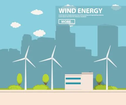 Landscape from wind generators in flat style.Element of design of infographic 스톡 일러스트