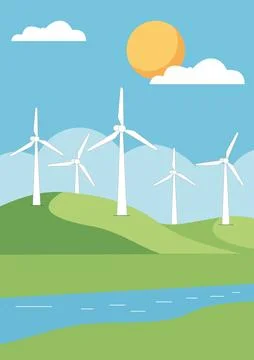 Landscape with wind turbines Stock Illustration