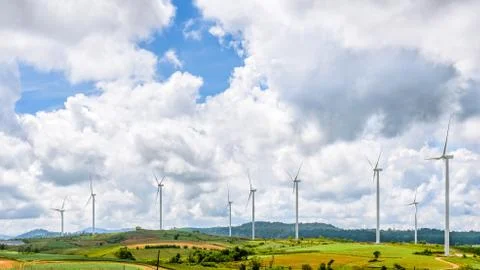 Landscape windmills field Foto stock