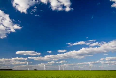Landscape with windmills Stock Photos